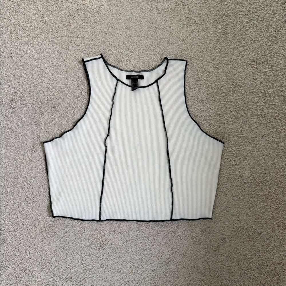 Forever 21 White Tank Top with Black Trim